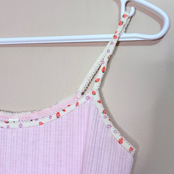 Cotton On Body Cropped Pointelle Baby Pink Cami w Strawberry Print Straps - Picture 3 of 10